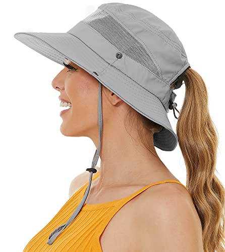 EW East Water Sun Beach Hat for Women, UPF50+ Waterproof with Ponytail Hole - color: Grey