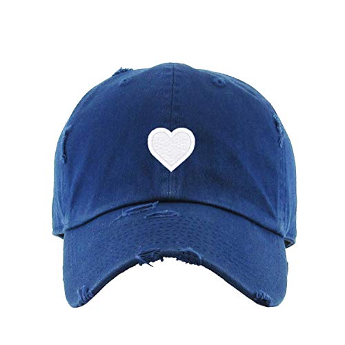 Heart Vintage Baseball Cap Embroidered Cotton Adjustable Distressed Dad Hat - color: Navy