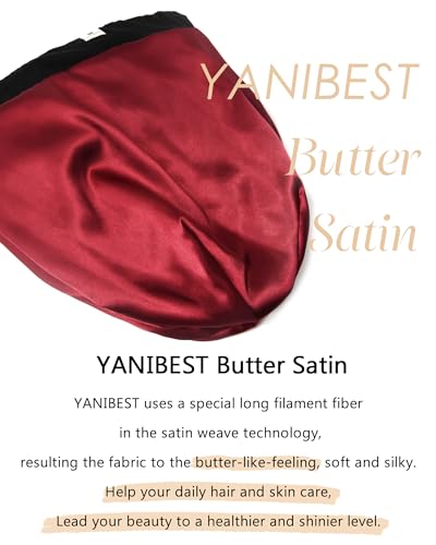 YANIBEST Slouchy Beanie Hat Satin Lined Sleep Cap Chemo Headwear Caps - color: Black-wine, size: Large
