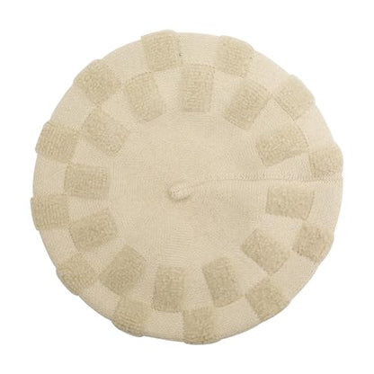 ZLYC Women French Beret Hat Reversible Solid Color Knit Warm Artist Cap - color: Checkered Beige