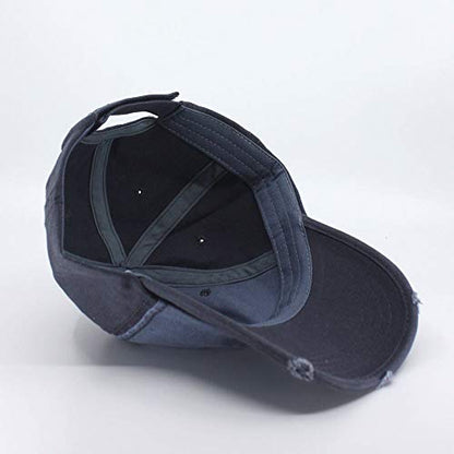 Washed Cotton Distressed with Heavy Stitching Adjustable Baseball Cap - color: Smk Blue/Navy