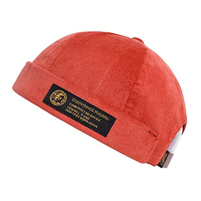 Men Hats Docker Cap Hats Beanie Sailor Cap Worker Hat Rolled Cuff Retro Brimless Hat with Adjustable - color: 7019-red