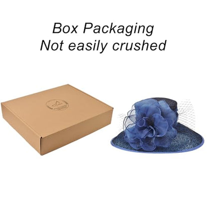 2026 Derby Hats for Women Ladies, Classy Organza Sun Hat, Church Tea Party Wedding Kentucky Fascinator Hat - color: B4215-dark Blue