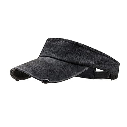 ANDICEQY Retro Ripped Sun Visor Hat, Baseball Sun Visors for Women and Men - color: Retro Black