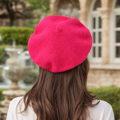 Women's Wool Beret: 70% Wool French Hat for Daily, Lightweight & Chic Berets for Women - color: Rose Red