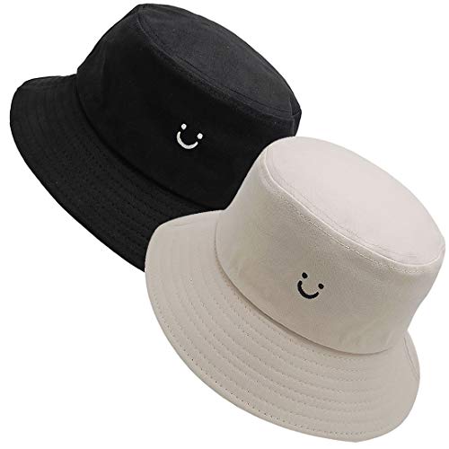 MaxNova Bucket Hats Summer Travel Beach Sun Hat Outdoor Cap Unisex 2pack - color: Black/Beige