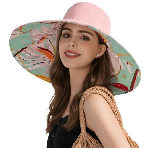 HUAMULAN Wide Brim Women Summer Sun Floppy Hat Reversible Beach Bucket Hat - color: Bg8240-pink