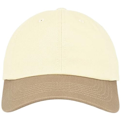E BY ELIDAN Two Tone Dad Hat, Low Profile Baseball Cap - color: Cream Khaki