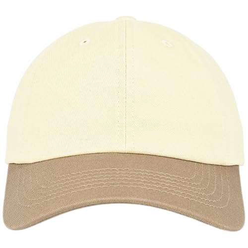 E BY ELIDAN Two Tone Dad Hat, Low Profile Baseball Cap - color: Cream Khaki