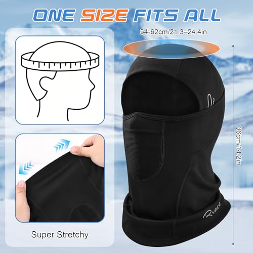 Ryaco Balaclava Ski Mask,Soft Windproof Breathable Face Mask Cover for Men Women, Cold Weather Gear for Cycling, Motorcycling & Other Outdoor Sports, Stretch Fit, Black