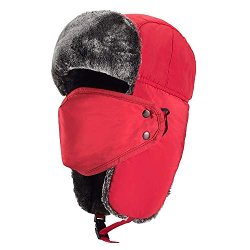 mysuntown Winter Hats for Women Men Trapper Ushanka Hat with Ear Flaps - color: Red