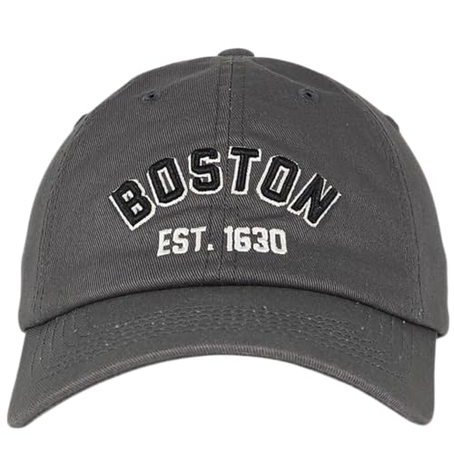 E BY ELIDAN Boston EST 1630 Dad Hat, Embroidered Cotton Baseball Cap - color: Charcoal Est 1630