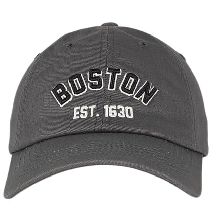 E BY ELIDAN Boston EST 1630 Dad Hat, Embroidered Cotton Baseball Cap - color: Charcoal Est 1630
