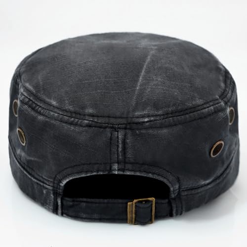 Unisex Cadet Army Cap Adjustable Flat Top Cap Washed Cotton Military Hat Baseball Cap - color: Black 1