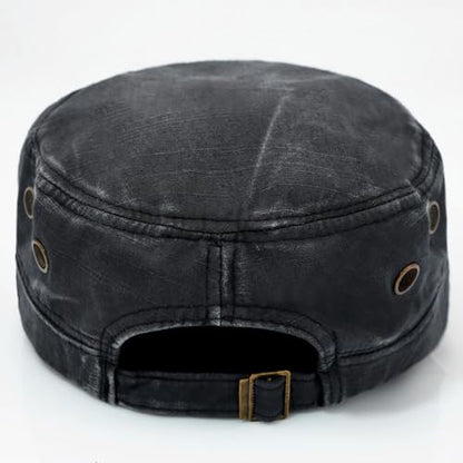 Unisex Cadet Army Cap Adjustable Flat Top Cap Washed Cotton Military Hat Baseball Cap - color: Black 1