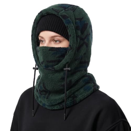 Ski Mask Balalclava Windproof Face Mask Warm Fleece Neck Cover for Cold Weather Helmet Hood for Men & Women - color: Green Print