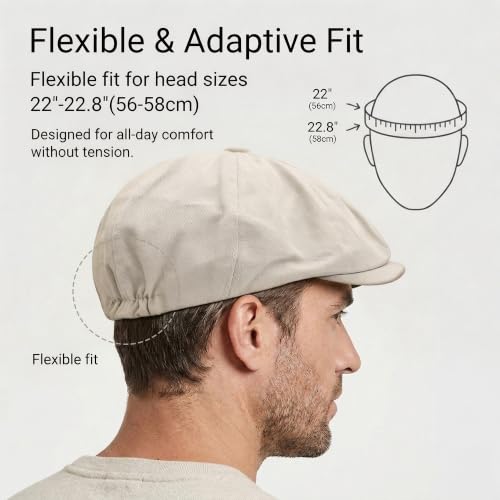 ZLYC Newsboy Cap for Men Summer Flat Cap Lightweight Beret Hat - color: Plain Beige