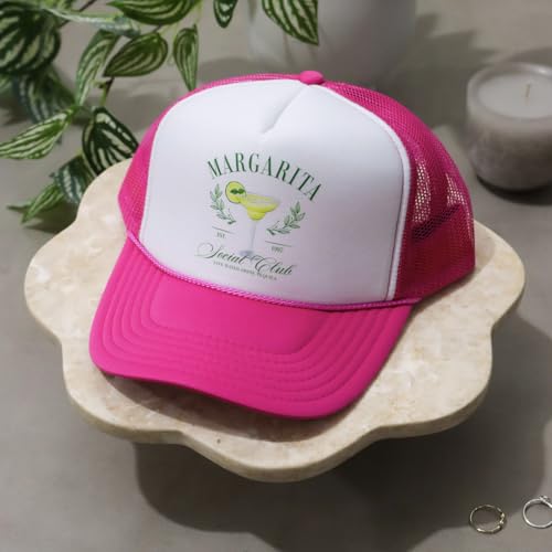 Margarita Social Club Trucker Hat | Margs Tequila Drinking Funny Cute Drinks | Premium Mesh Foam Trucker Hat for Men & Women - color: Purple/White