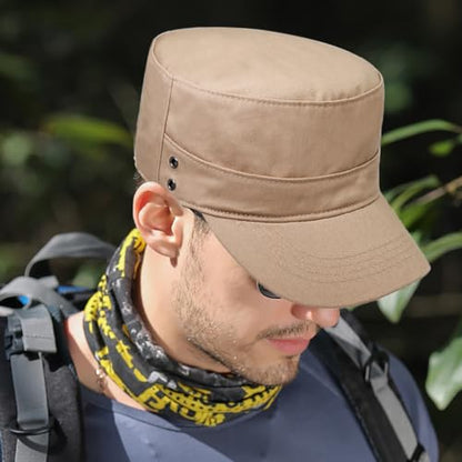 Cadet Hat Flat Top Hats Army Military Caps for Men Women - color: Beige