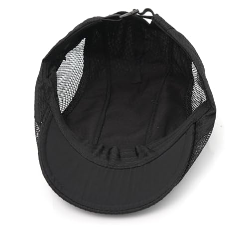 Mesh Cap Breathable Summer Newsboy Hat Adjustable Beret Ivy Cap Irish Cabbie Driving Fishing Hats - color: Black