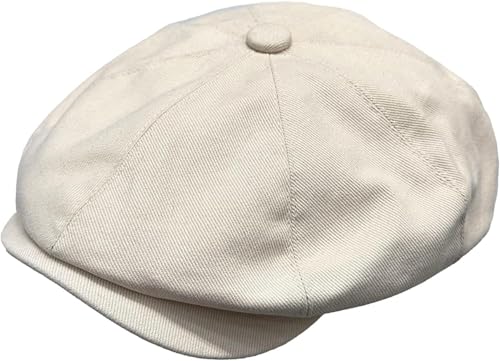Newsboy Hats for Men Flat Cap Cotton Caps for Men Classic 8 Panel Ivy Hat Driver Cap for Women (Cotton, Denim) - color: Beige