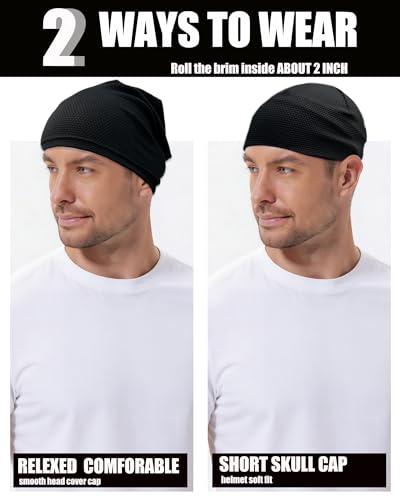3-Pack Cooling Camo Skull Caps Summer Beanies for Men Women - color: Black+gray+wine Red