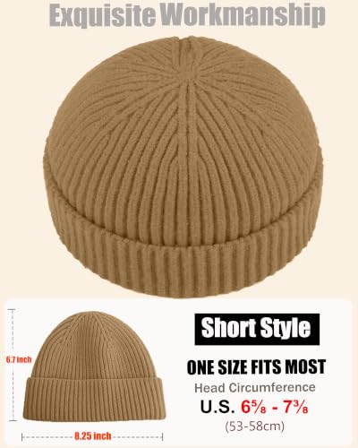 50% Wool Knit Short Fisherman Beanie for Men Women Warm Winter Hat - color: 1pcs-light Coffee