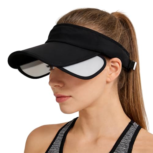 Adjustable Summer Sun Visor Hat Retractable Brim Empty Top Golf Cap Adult Teens UV Protection Beach Tennis Sports Hat - color: Black