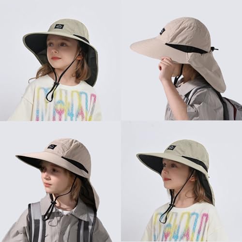 ZOORON Kids Sun Hat with Neck Flap UPF 50+ Beach Hats for Baby Boys Girls - color: Khaki
