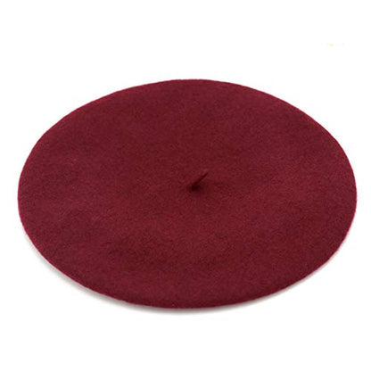 Wheebo Wool Beret Hat,Solid Color French Style Winter Warm Cap for Women Girls Lady - color: Burgundy