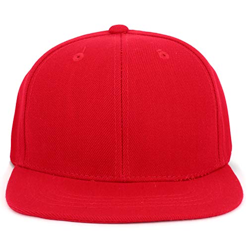 Armycrew Youth Kid's Solid Color Flat Bill Snapback Baseball Cap - color: Red