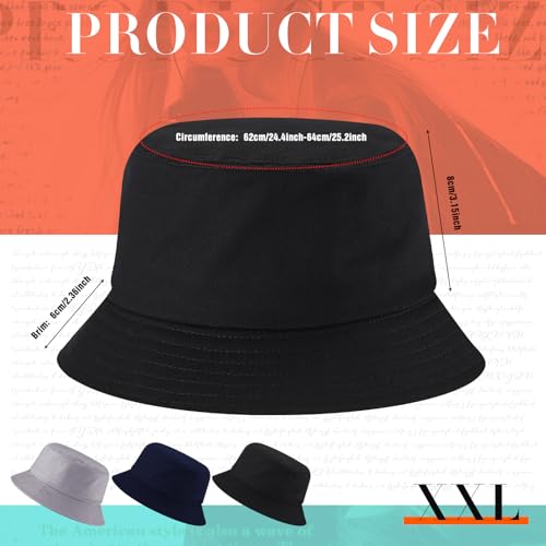 Zhanmai 3 Pcs XXL Bucke Large Oversize Hat for Woman - color: Grey, Dark Blue and Black
