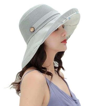 Summer Mesh Sun Hats for Women UV Protection Wide Brim Packable Bucket Hat - color: Grey