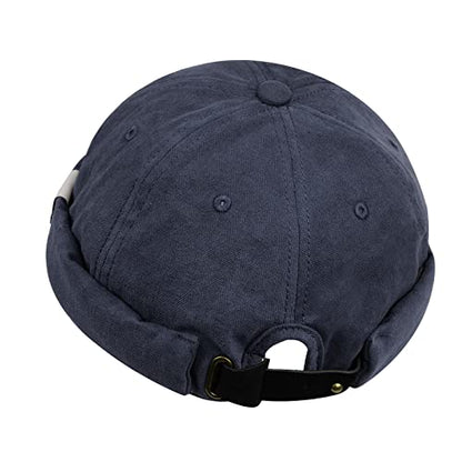Croogo Cotton Brimless Hat for Men Rolled Cuff Docker Cap Casual Worker Hat - color: M-ct84-blue