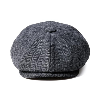 Men Wool Blend 8 Panel Newsboy Cap - color: Herringbone Grey, size: 7 7/8
