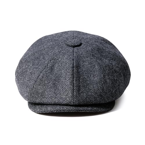Men Wool Blend 8 Panel Newsboy Cap - color: Herringbone Grey, size: 7 5/8