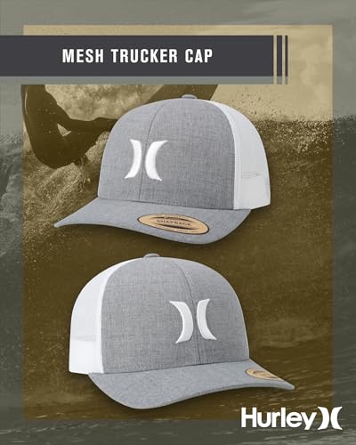 Hurley Mens Cap Del Mar Mesh Panel Trucker Hat with Snap Back - color: Cool Grey Heather