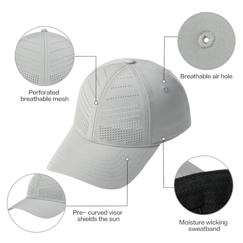 BOTVELA Men Women Adjustable Structured Laser Cut Baseball Cap - color: Grey