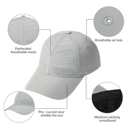 BOTVELA Men Women Adjustable Structured Laser Cut Baseball Cap - color: Grey