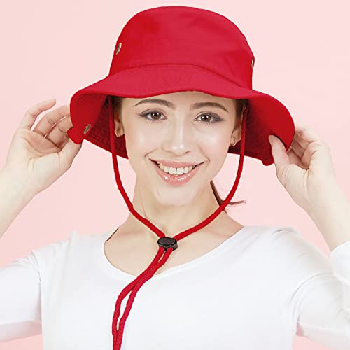 The Hat Depot Cotton Stone-Washed Safari Wide Brim Foldable Double-Sided Sun Boonie Bucket Hat - color: 2. Cotton - Red, size: Small-Medium