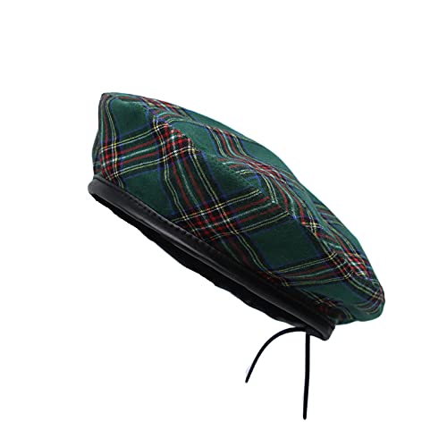 WITHMOONS Cotton Plaid Beret Hat Tartan Check French Beanie Cap YZF0083 - color: Green