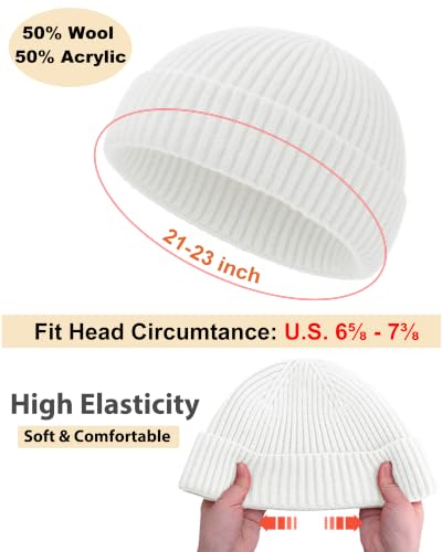 Short Fisherman Beanie for Men Women Wool Knit Cuff Winter Hats - color: 1pcs-white
