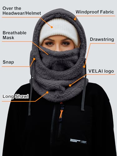 Balaclava Fleece Ski Mask Winter Face Masks Windproof Hooded Scarf - color: Dark Grey