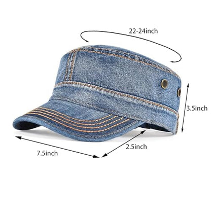 Cadet Army Cap Military Style Hats Flat Top Cap Baseball Hat for Men Women - color: Denim Blue