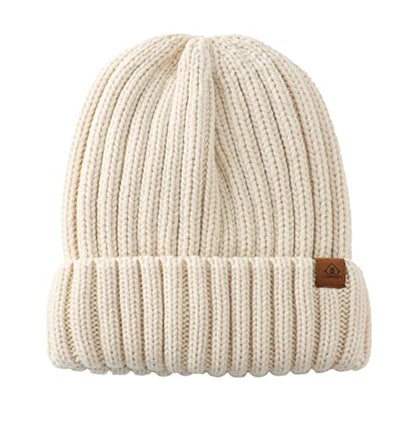 Home Prefer Mens Winter Hat Wool Fleece Lined Knit Beanie Hat Warm Stocking Caps - color: Beige