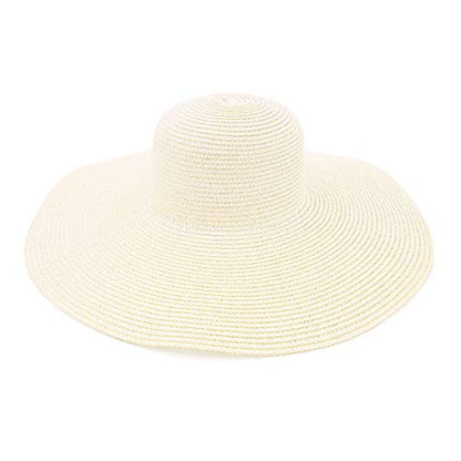 Womens 5.75" Wide Brim Foldable UPF50 Floppy Summer Straw Hat Sun Beach Hat - color: Ivory
