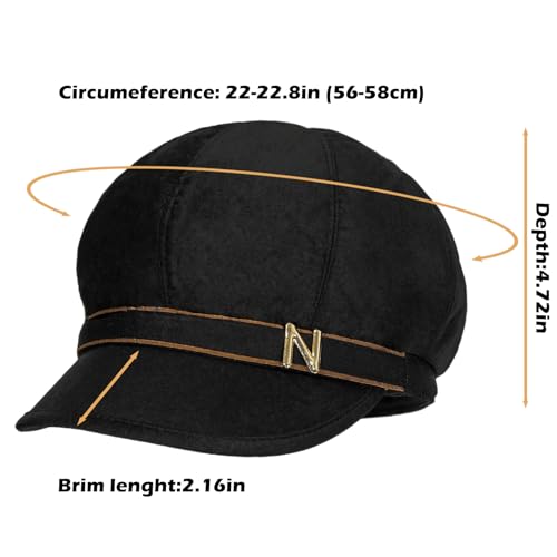 Women Retro Classic Visor Newsboy Cabbie Cap Beret Hats with Flower Buckle for Woman Ladies - color: 10black