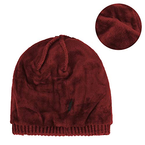 Women's Soft Knitting Visor Beanie Winter Hat with Brim Fleece Lining Baseball Cap - color: Red