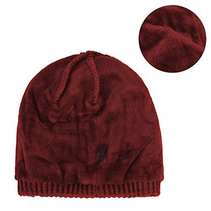 Women's Soft Knitting Visor Beanie Winter Hat with Brim Fleece Lining Baseball Cap - color: Red