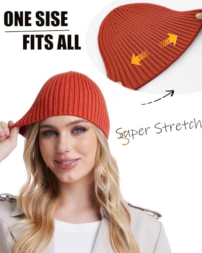 Wool Knit Beanie Hats for Men Women,Cuffless Winter Skull Caps - color: 1-orange